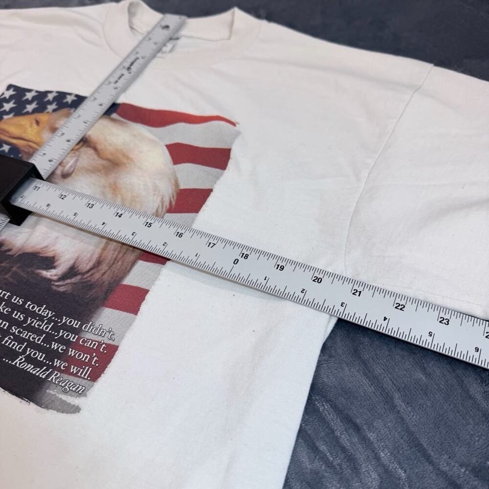 American Flag Bald Eagle Patriotic Jerzees T Shirt Sz L Mens White Graphic Tee - Picture 10 of 11